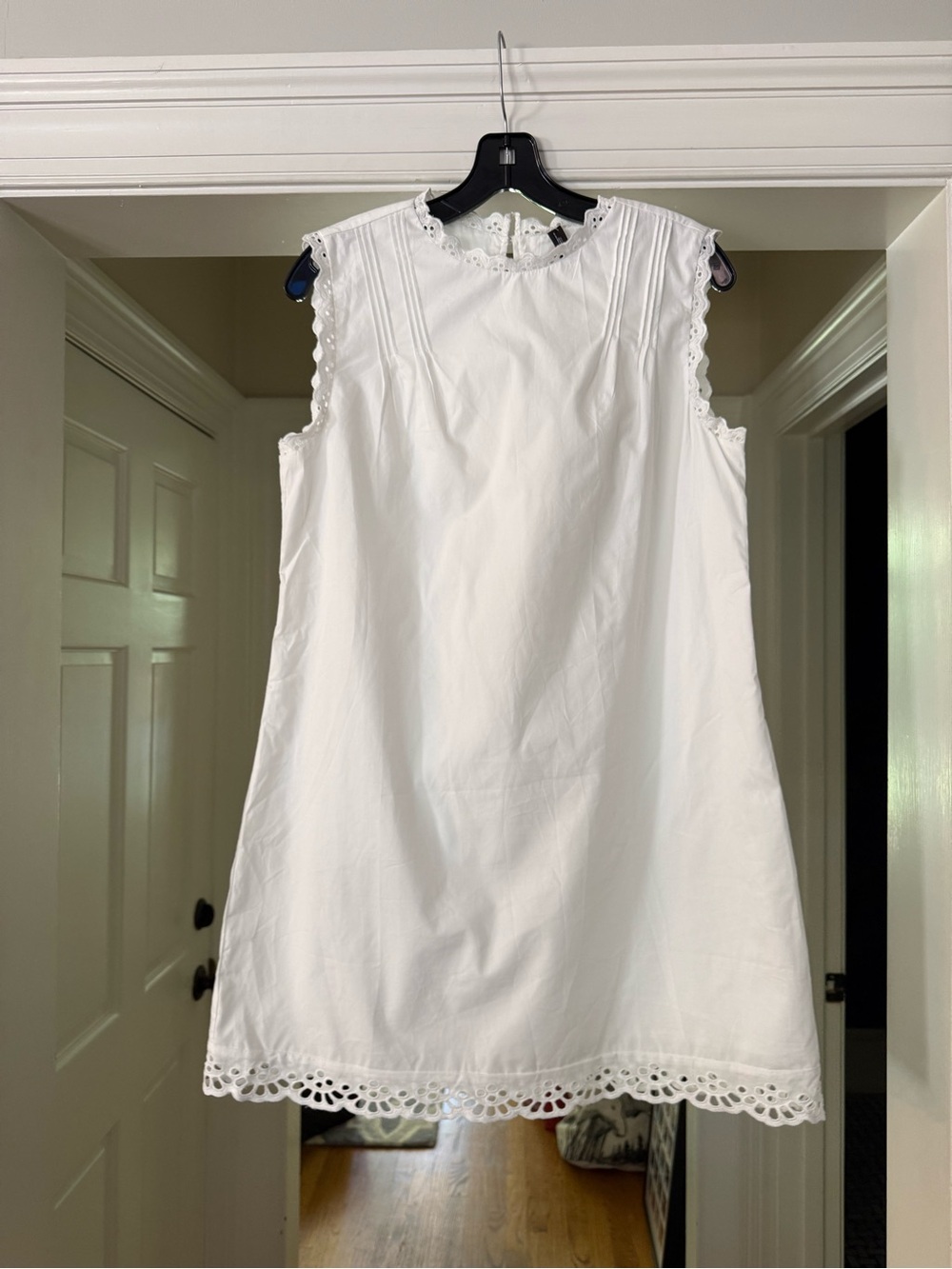 Aqua White Eyelet-Trim Sleeveless Shift Dress